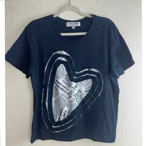 Newspaper Heart Graphic T-shirt Navy Size 2X or XL for oversized Sohung Designs
